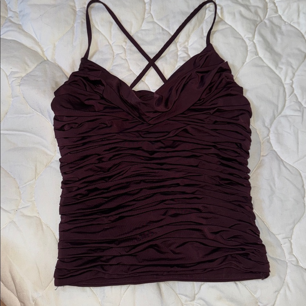 Express Women’s XS Ruched Camisole Top Spaghetti Strap Purple Evening Party